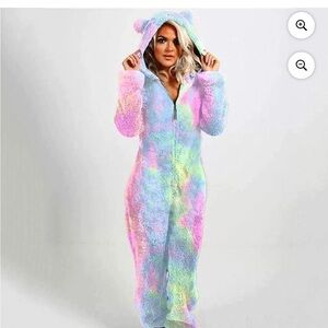 Onesie- Colorful Fuzzy Hooded Bear Onesie.